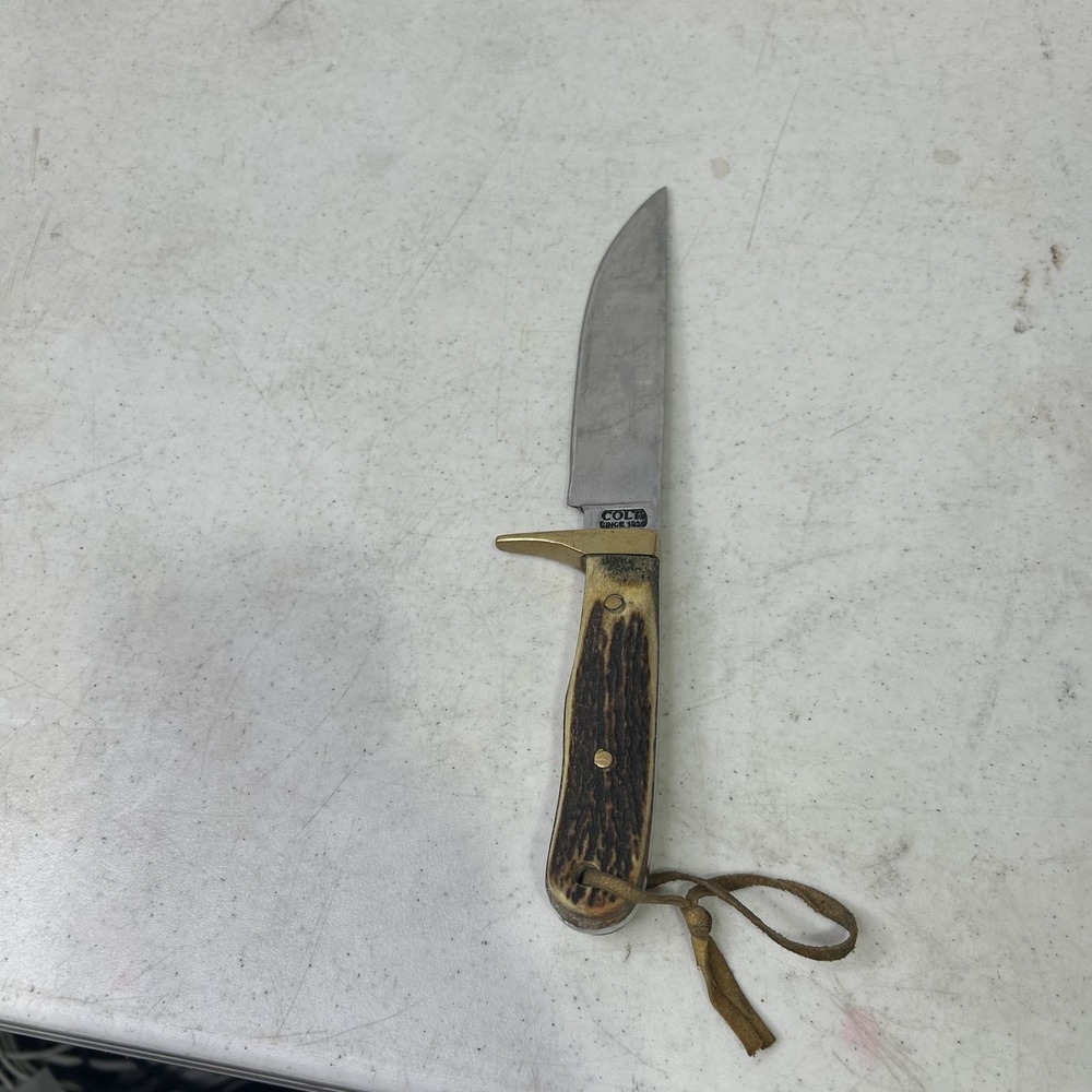 Colt Since 1836 Fixed Blade Hunting Knife Stag Handle Brass Guard 10.5 Inch
